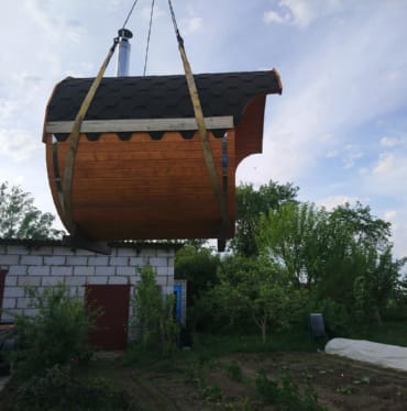 Купить баню бочку № 497 в Артеме по цене от 373405 руб. цена в Артеме от 373 405 руб.